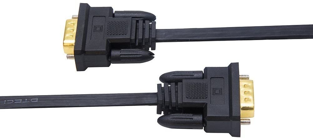 DTECH 25ft Ultra Thin Flat Type Computer Monitor VGA Cable Standard 15 Pin Male to Male Connector SVGA Wire 25 Feet - Black