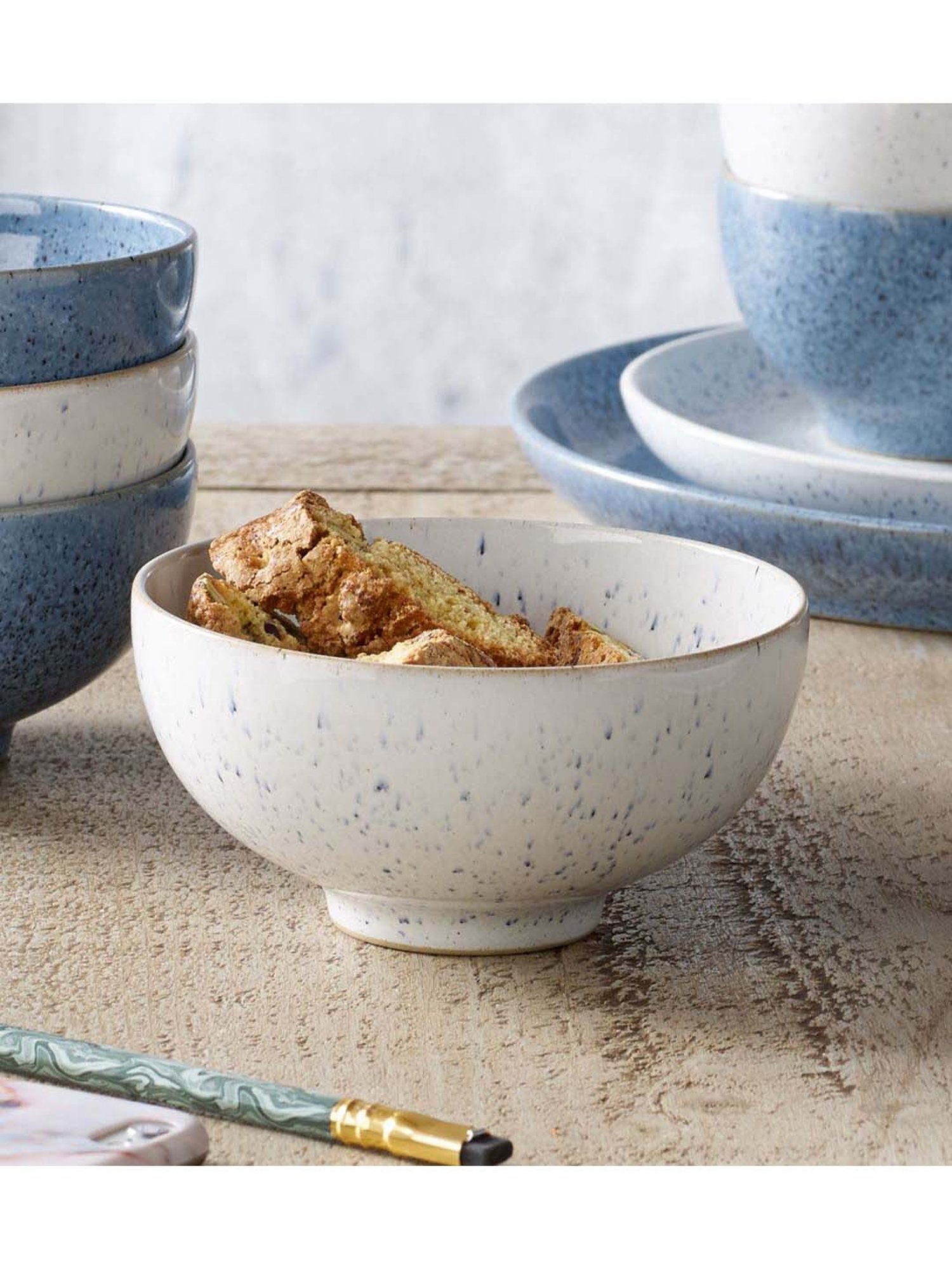 DENBY Studio Blue White Stoneware Chalk Rice Bowl (480 ml) - Set of 1