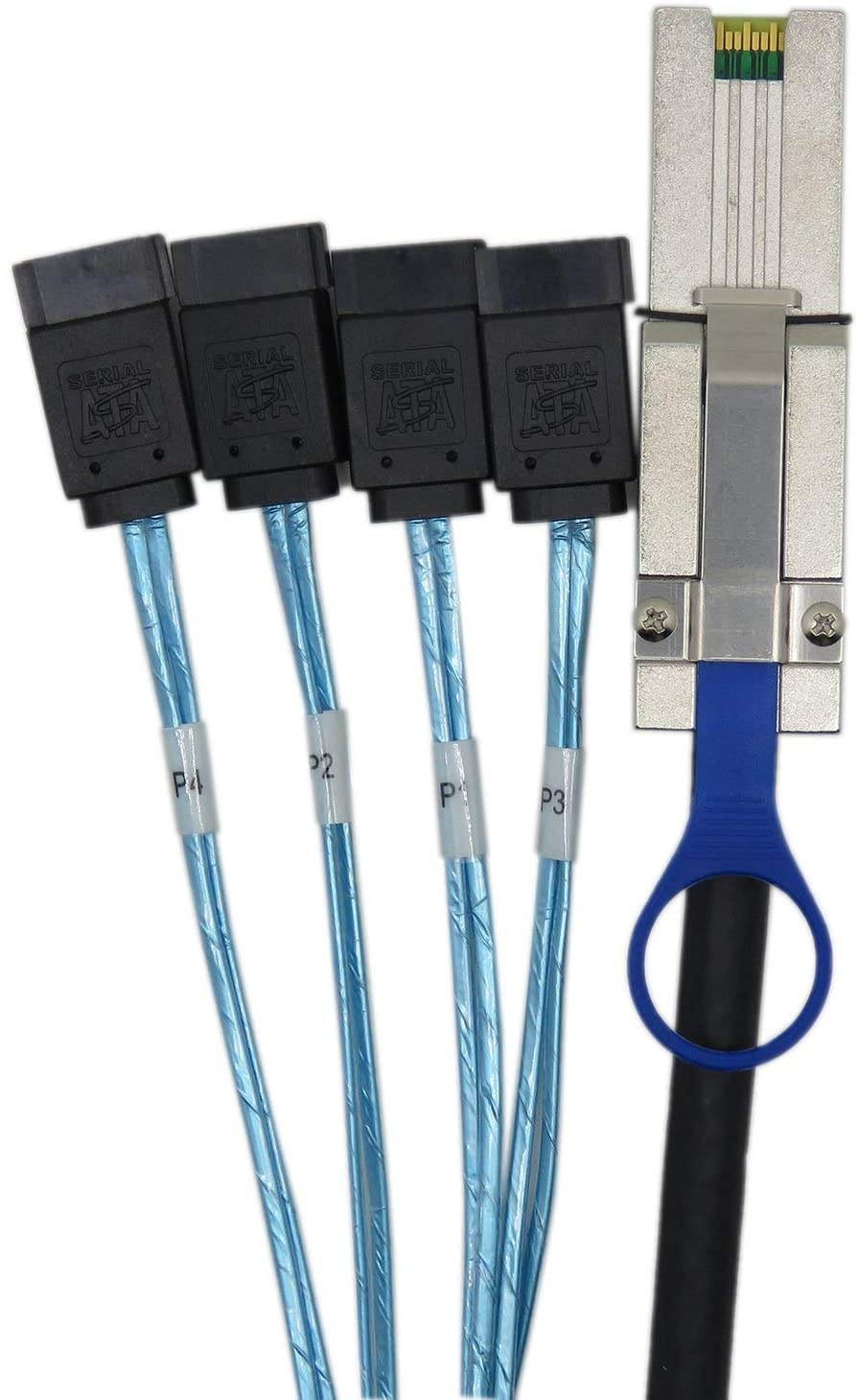 CableDeconn SFF-8088 TO 4 SATA 7Pin Mini SAS 26P TO 4SATA cable with latch Black Cable 2m