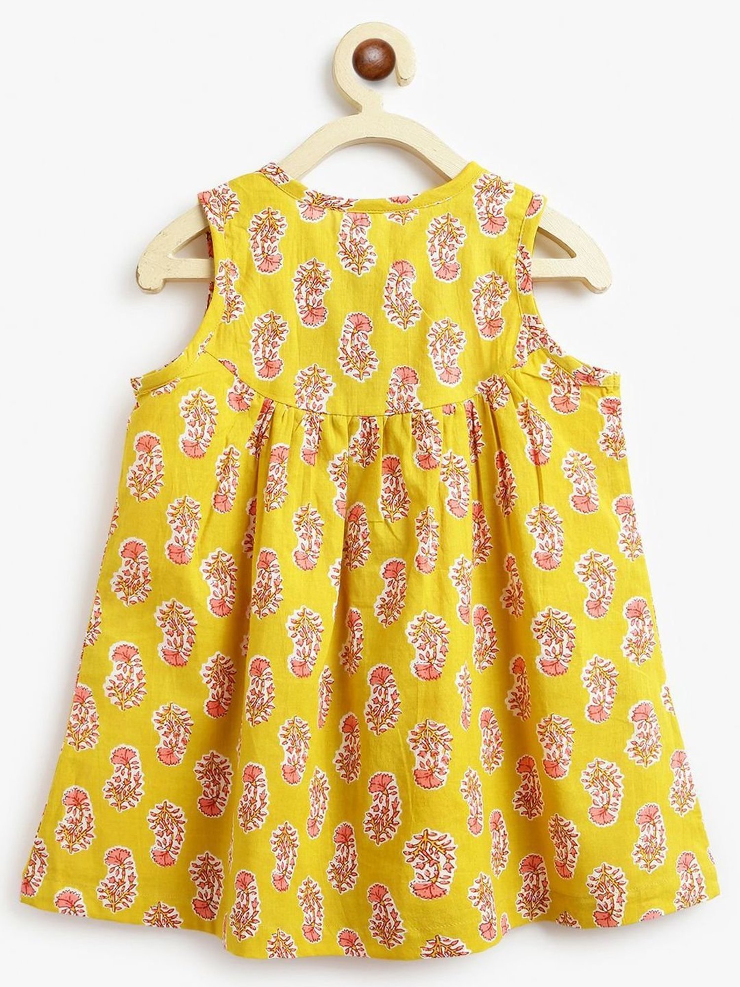 Campana Kids Yellow & Peach Cotton Floral Print Kurta Set