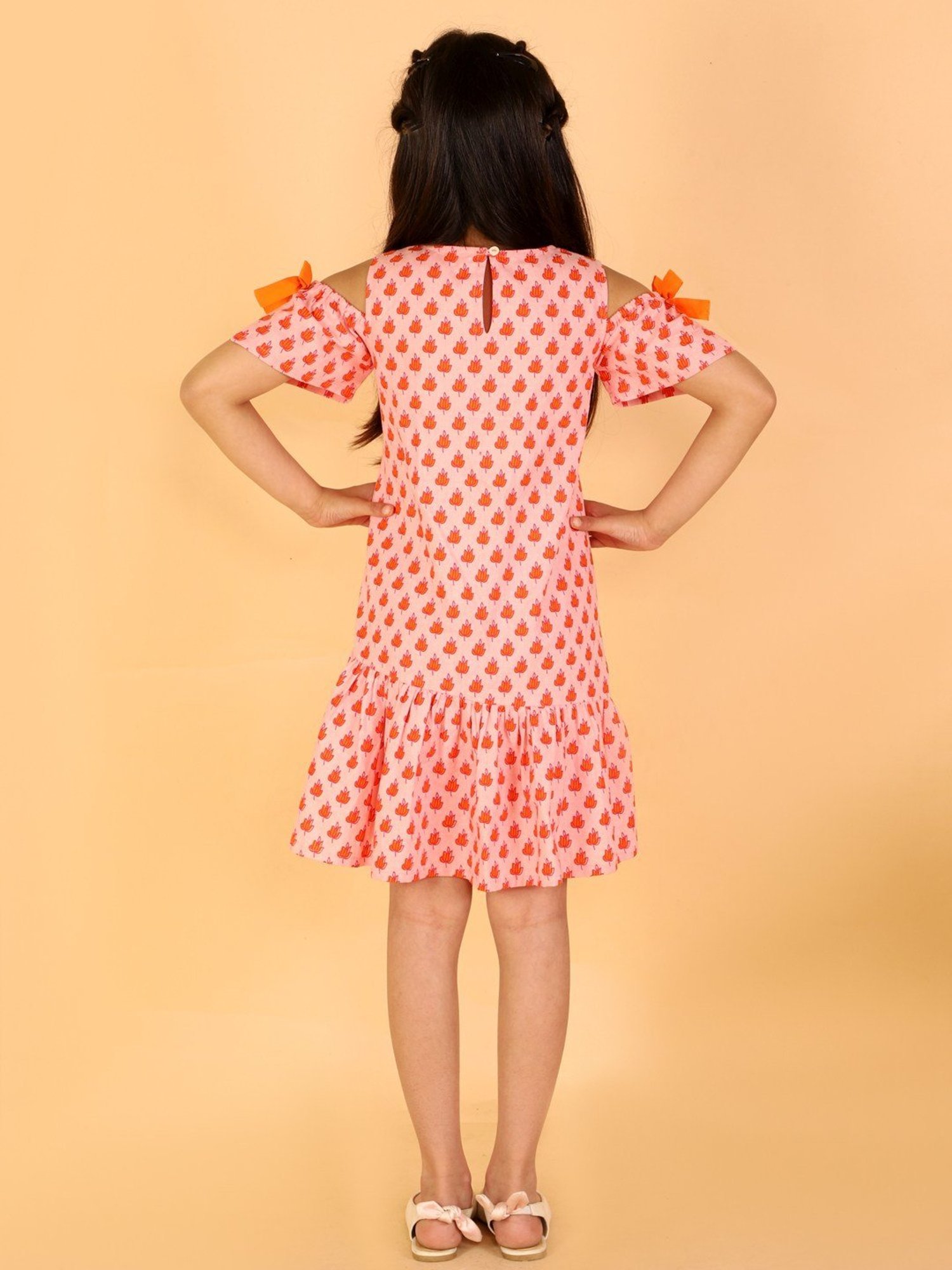 Lil Drama Kids Orange Cotton Printed Dress