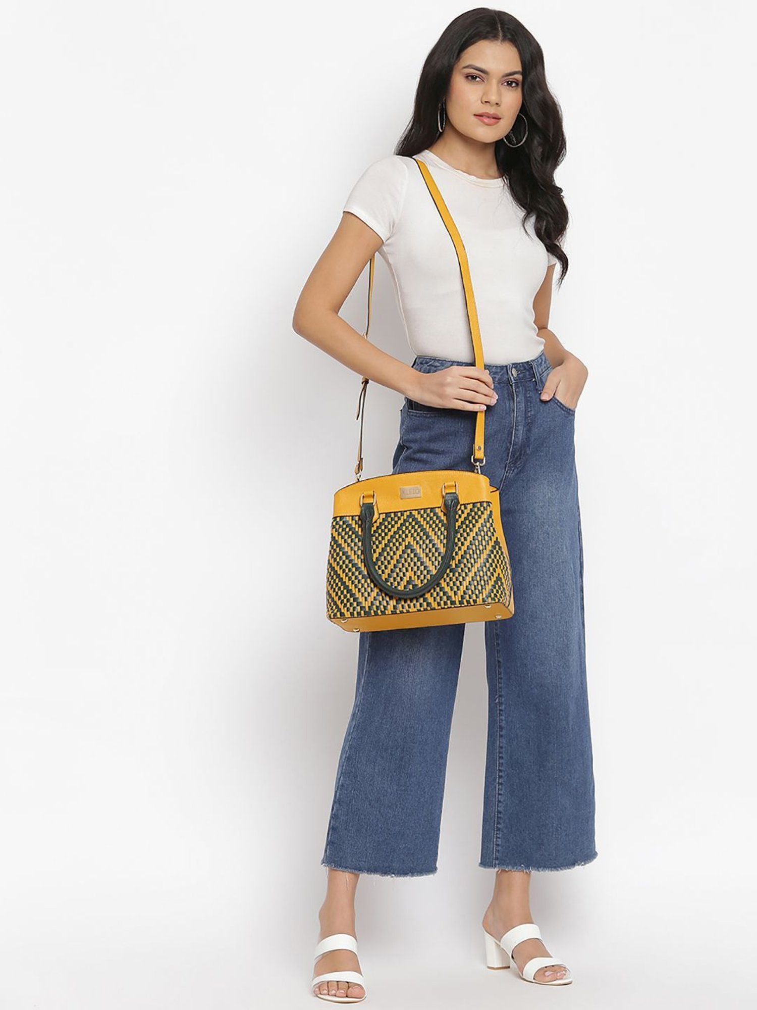 KLEIO Yellow Textured Medium Handbag