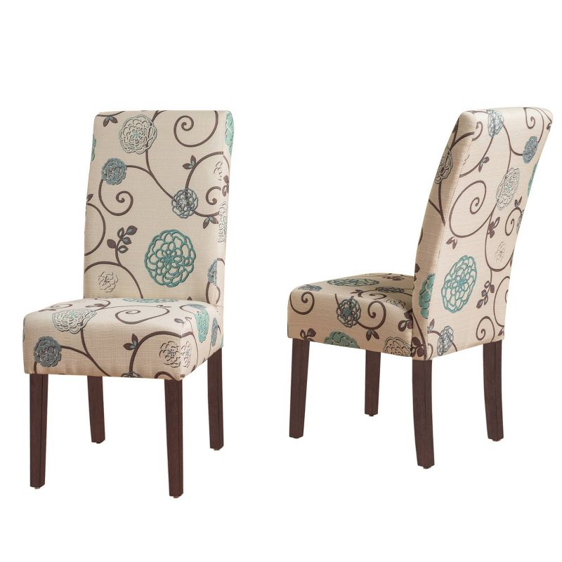 Set of 2 Pertica Contemporary Fabric Dining Chairs Light Beige with Blue Floral - Christopher Knight Home