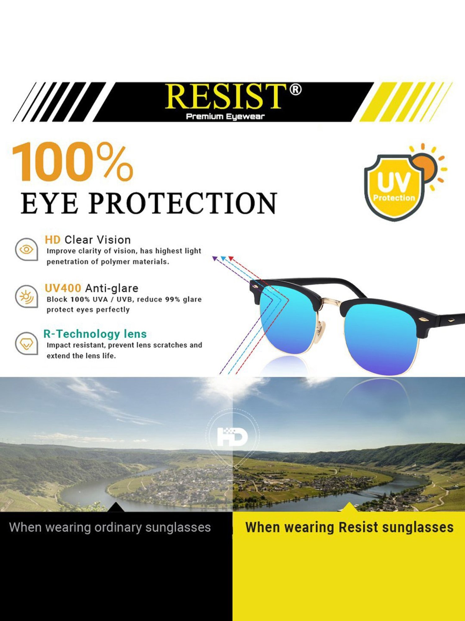 Resist Eyewear Blue Clubmaster Unisex Sunglasses