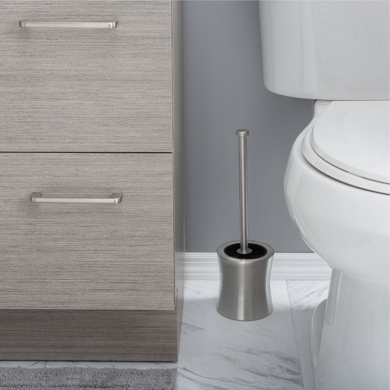 Hour Glass Shaped Stainless Steel Toilet Brush and Holder Silver - Bath Bliss