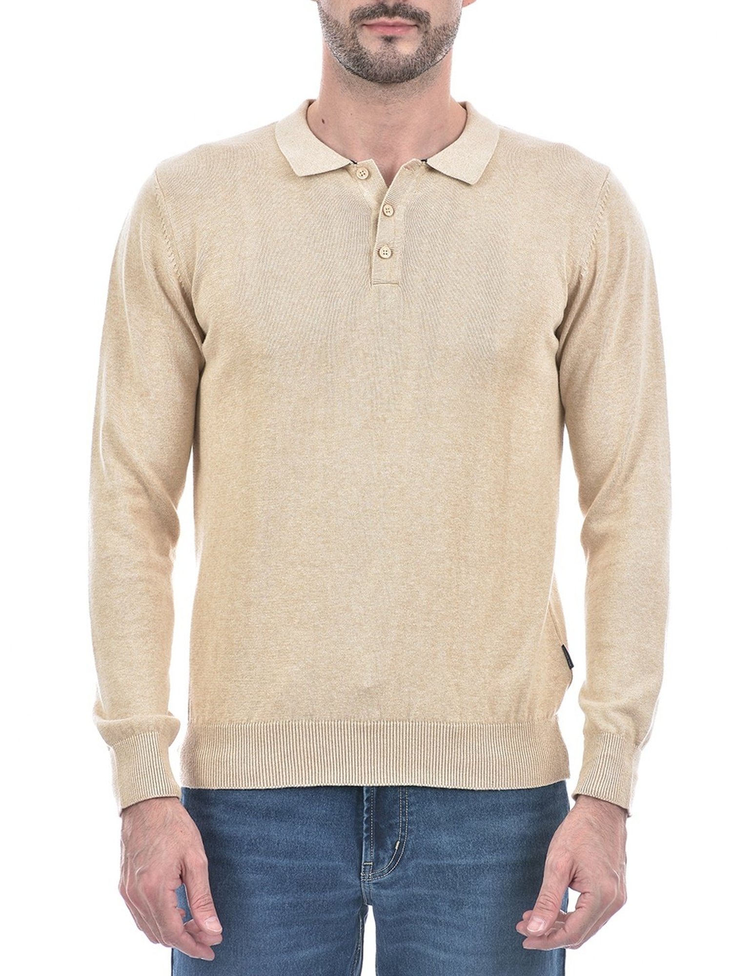 Numero Uno Beige Cotton Regular Fit Texture Polo T-Shirt