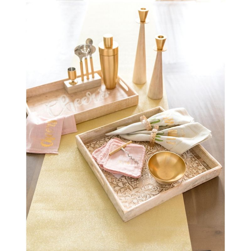 "Bottoms Up" Set of Four Coasters And Bottle Opener Gift Set - Off-White - Shiraleah