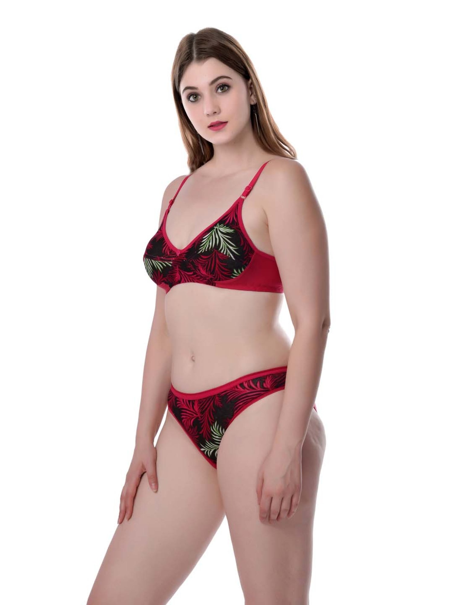 mod & shy Black Self Pattern Lingerie Set