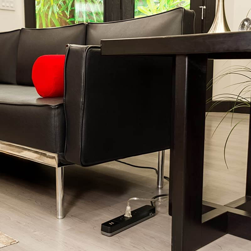 Black Power Strip Sur Protector Charr 4 Outlets 2 USB Ports Fast Char Flat Plug Long Cord 3ft 37053 3 Ft