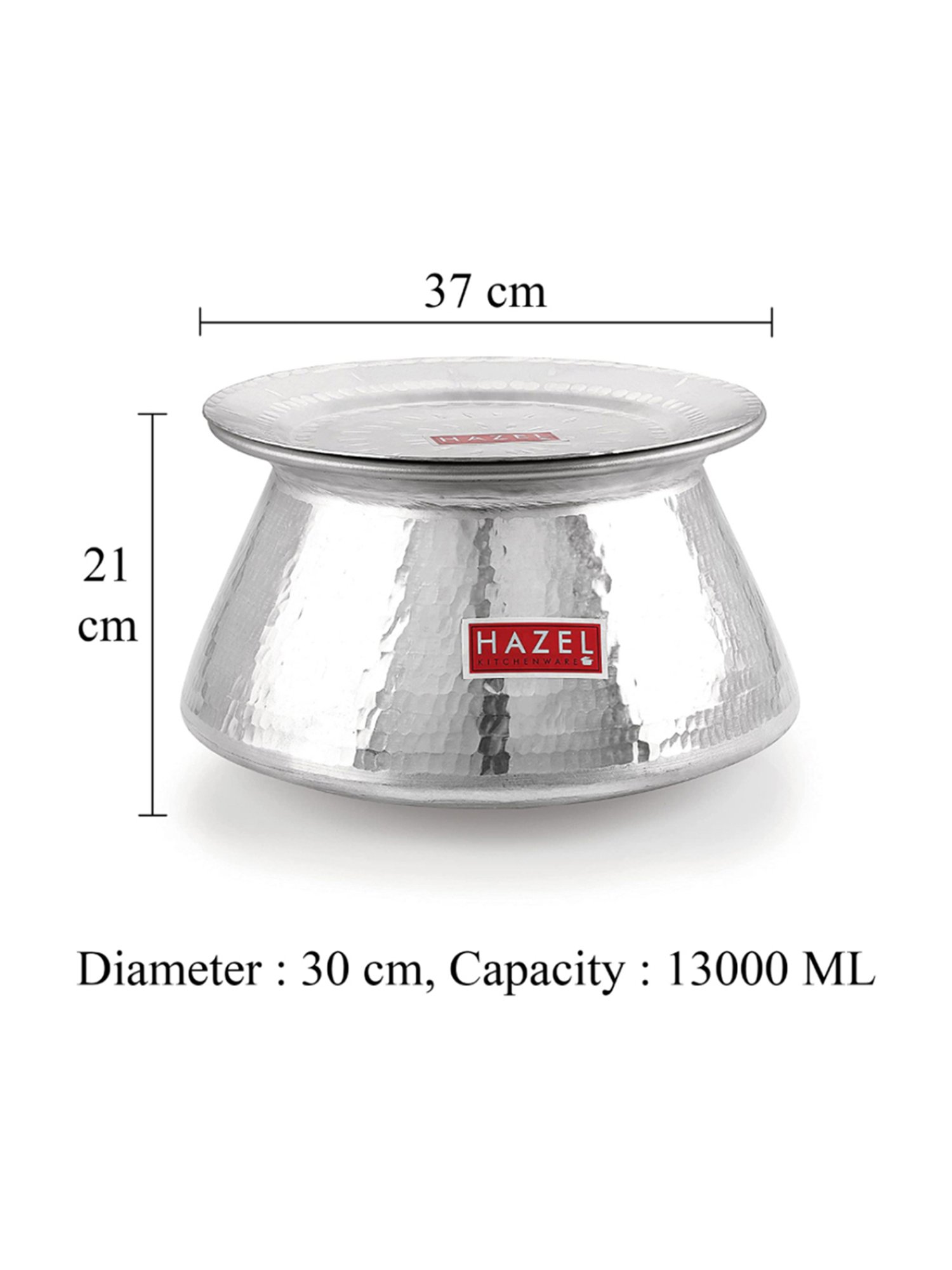 HAZEL Hammered Finish Silver Aluminium Tope or Patila with Lid (Set of 1)