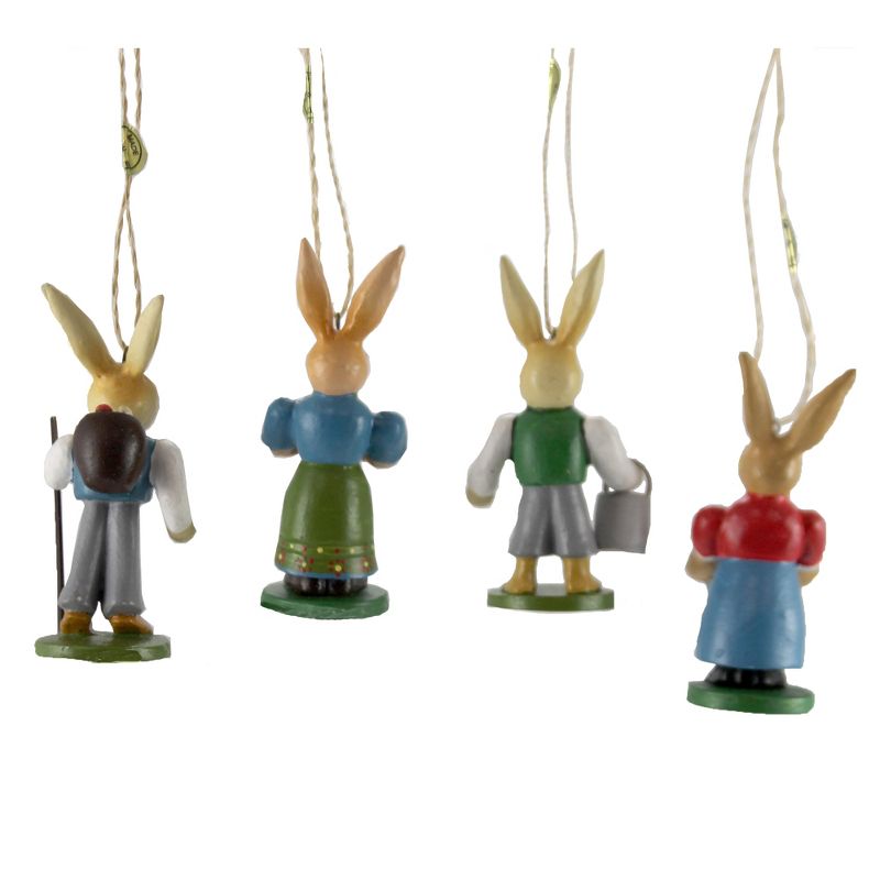 Holiday Ornament 3.0" Wooden Easter Rabbits Set / 4 Easter Springtime Retro  -  Tree Ornaments