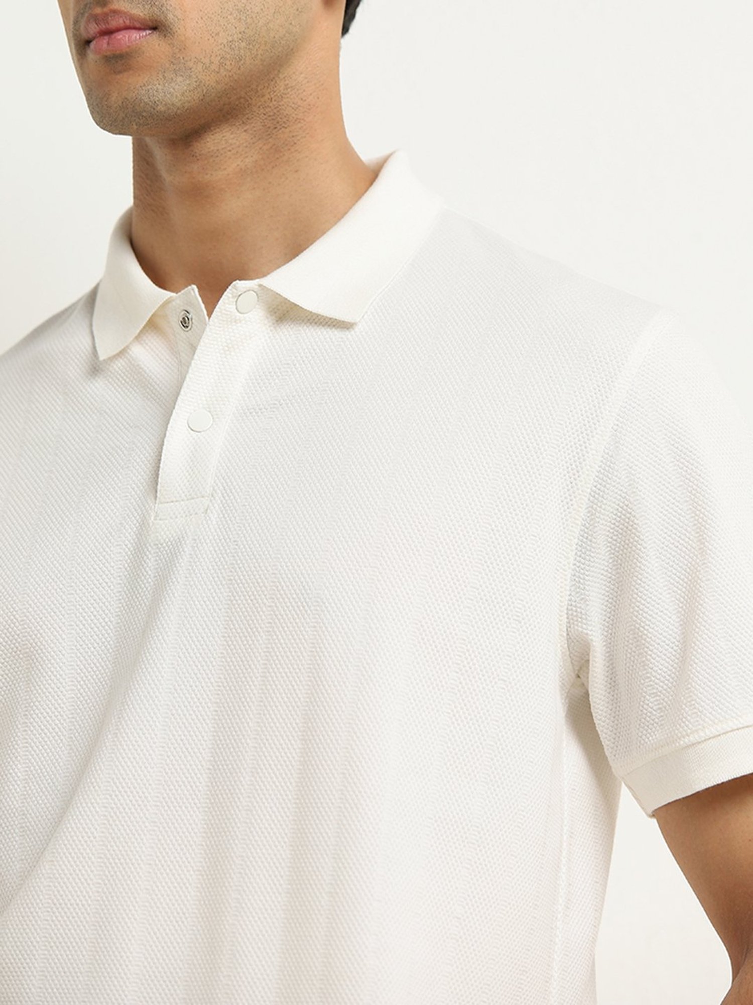 WES Casuals by Westside Off-White Striped Relaxed-Fit Polo T-Shirt