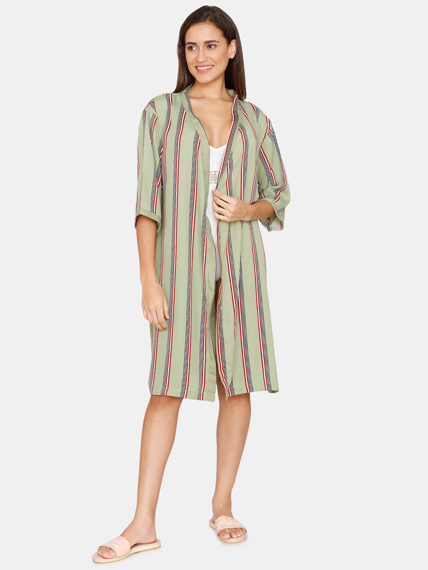 Coucou by Zivame Green Striped Robe