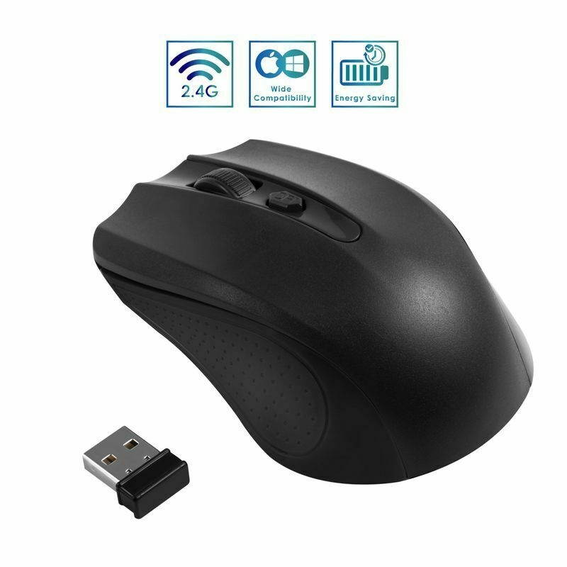 2.4G Wireless Nano USB Receiver Cordless Ergonomic Mouse 4 Button, Black