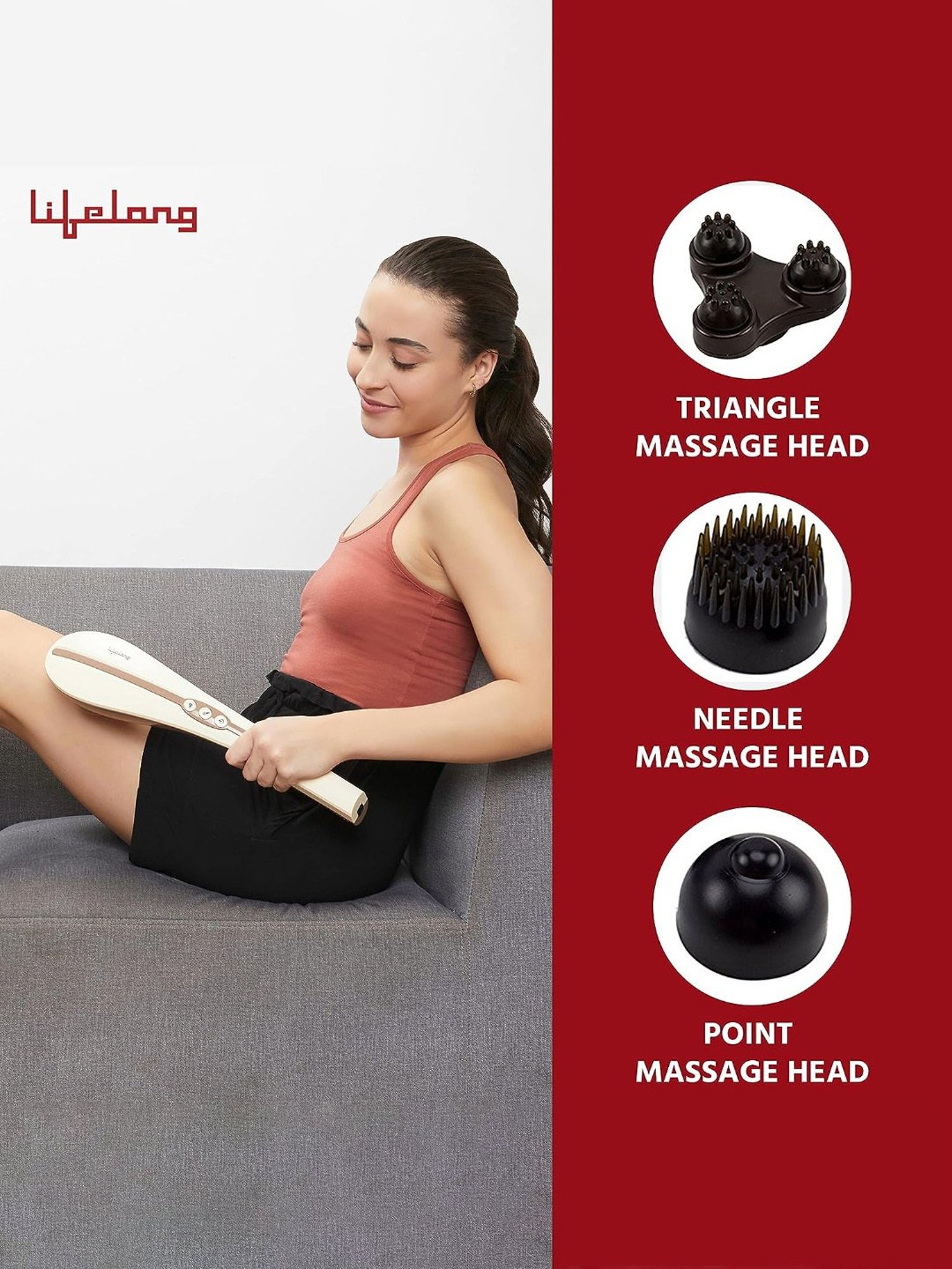 Lifelong LL45 Rechargeable Cordless Body Massager with 3 Attachments (Brown)