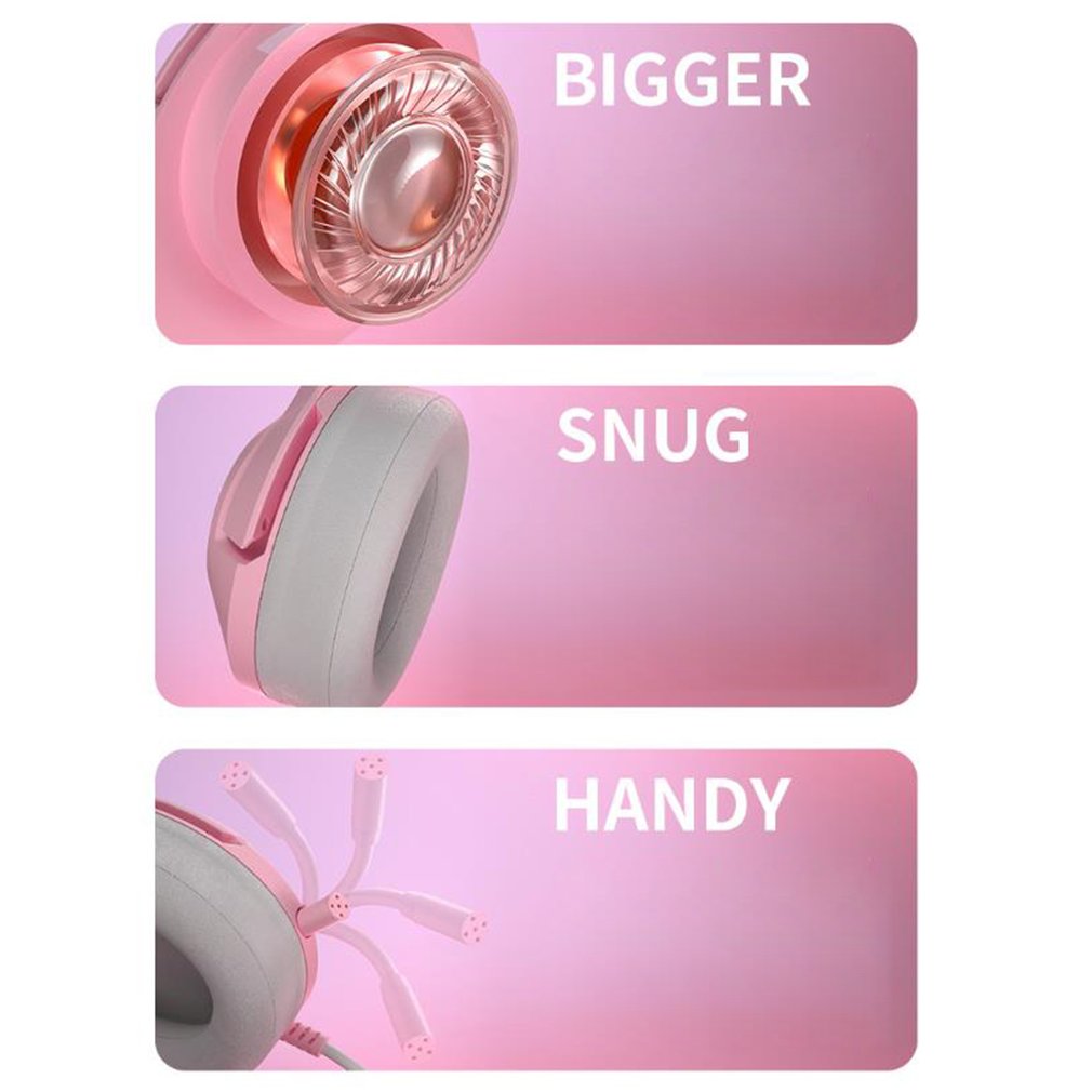 K9 Wired Gaming Headset Head-mounted USB Games Cute Girls Cute boy, cospaly, Wired Computer Headsets Adjustable Head Beam Soft Earmuffs,19.5 * 10 * 23 cm,pink