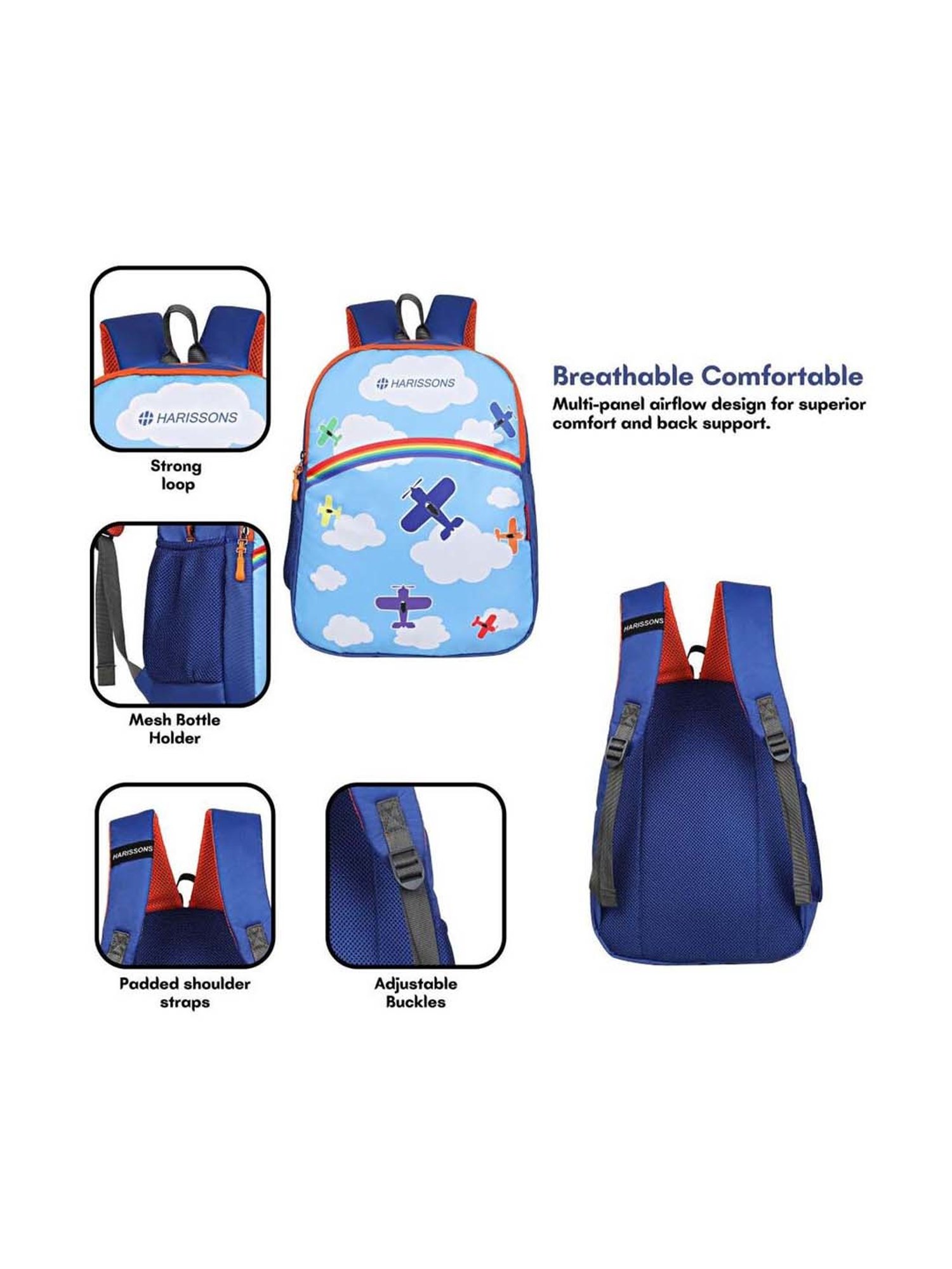 Harissons Air Kids Blue Polyester Printed Backpack - 14 Ltrs