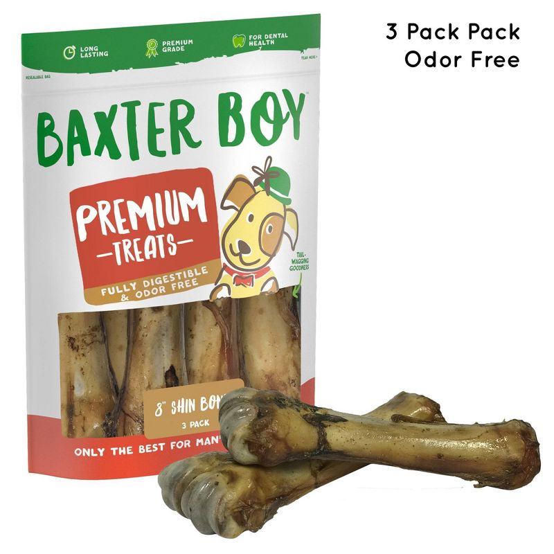 Baxter Boy 8" Shin Bone Beef Dog Treats - 3pk
