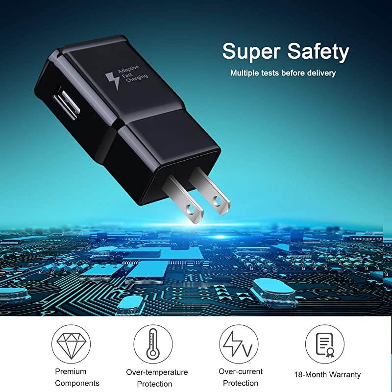 Adaptive Fast Charging Wall Charger,  3-Pack USB Wall Charger Fast Charging Block Travel Phone Charger Compatible Samsung Galaxy Note 10 9 8, S20 S10 S9 S8, iPhone, HTC and More (Black)