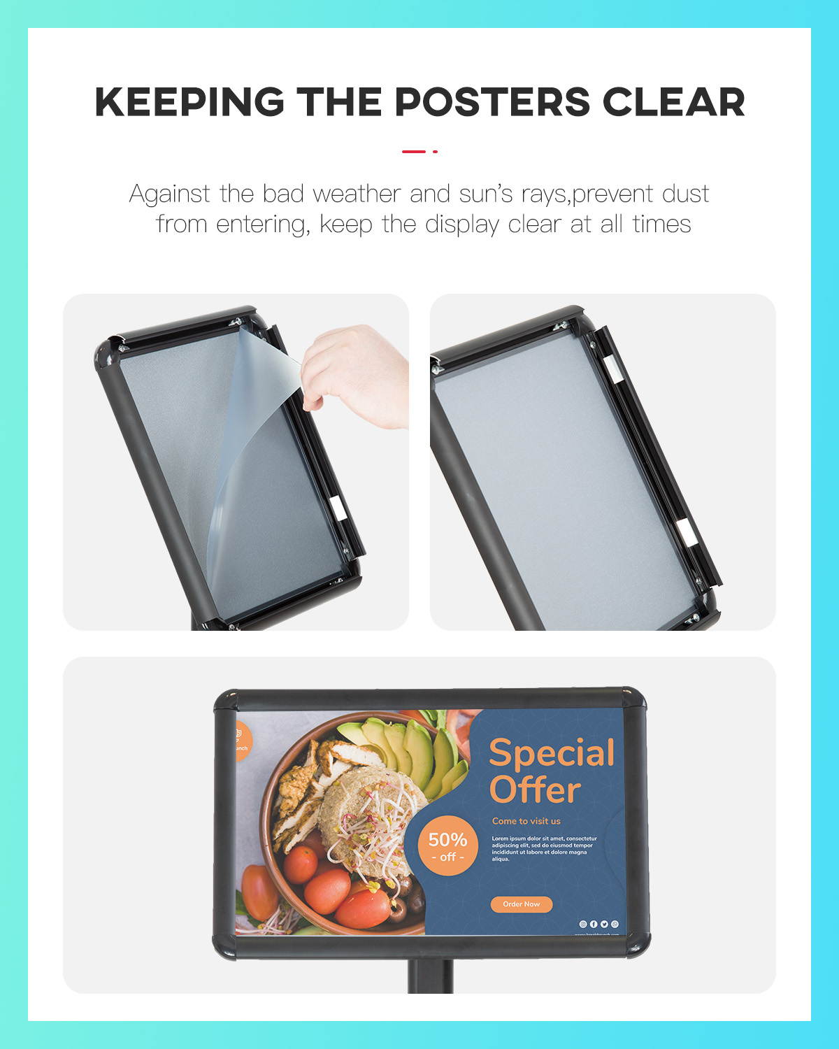 Sign Stand Base Sign Holder Standing Pedestal Poster Stand 11x17 Inch Curved Menu Advertising Sign Stand Display Both Vertical & Horizontal View Aluminum Snap Open Frame Sign Stand