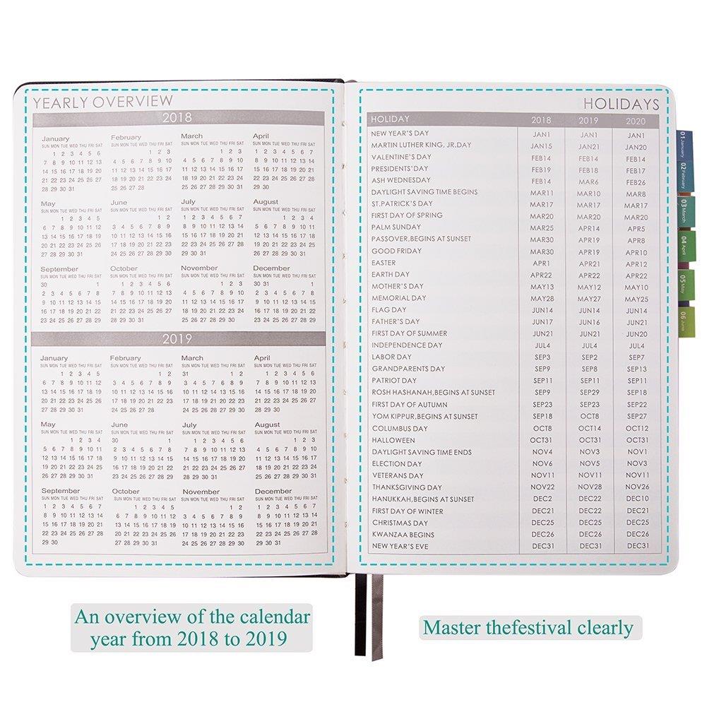 Planner 2018-2019 with Pen Holder -Academic Weekly, Monthly and Yearly Planner. Thick Paper to Achieve Your Goals & Improve Productivity, 5.75" x 8.25", Back Pocket with 68 Notes Pages - lemome