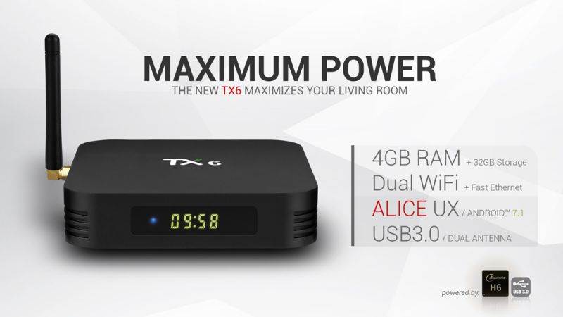 TX6 Android 9.0 TV Box 4K HDR Ultra-HD Video 4GB RAM 64GB ROM Set-top Box 2.4G/5G Dual WiFi USB 3.0