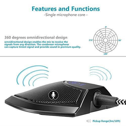 DriverFree USB Desktop Computer Microphone Touch Mute Button with LED Indicator Omnidirectional Condenser Boundary Conference Mic for Recording Streaming Gaming Skype WindowsMac