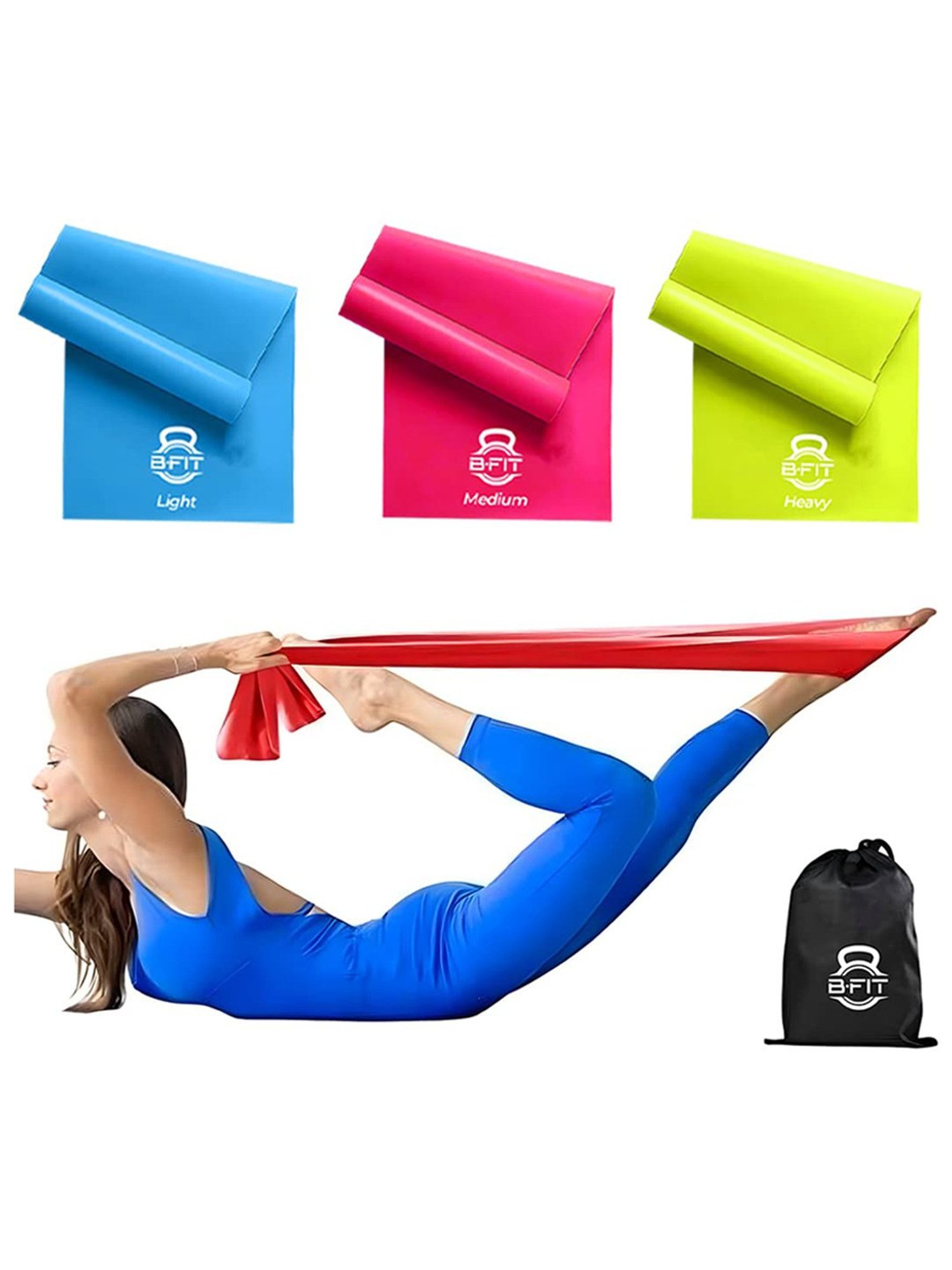 B Fit Exercise Rubber Stretch Resistance Bands Set of 3 (Multicolor)
