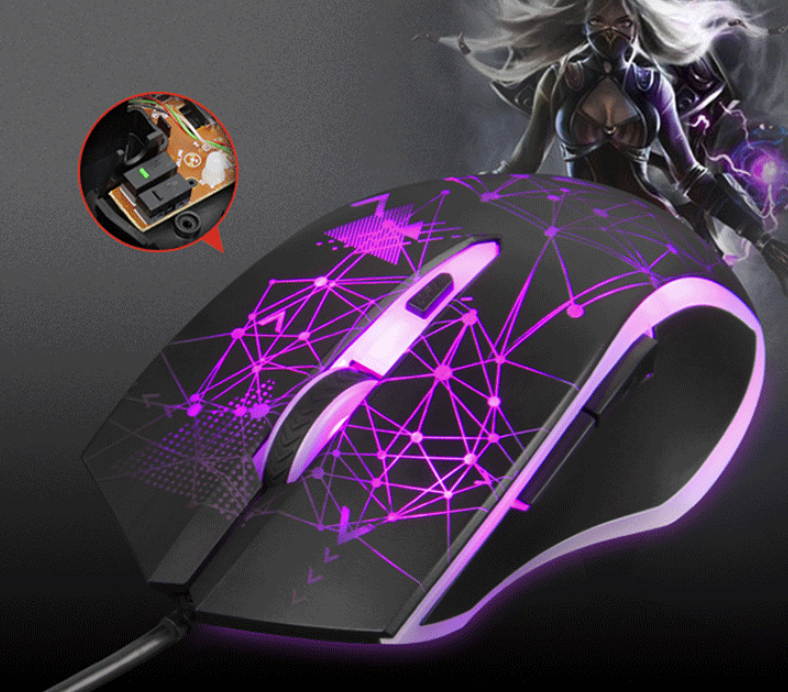 Ajazz AJ119  Ergonomic Design, Cool Exterior 4-color Backlit 3200DPI 6 Programmable Buttons, USB Wired  Gaming Mouse-Black