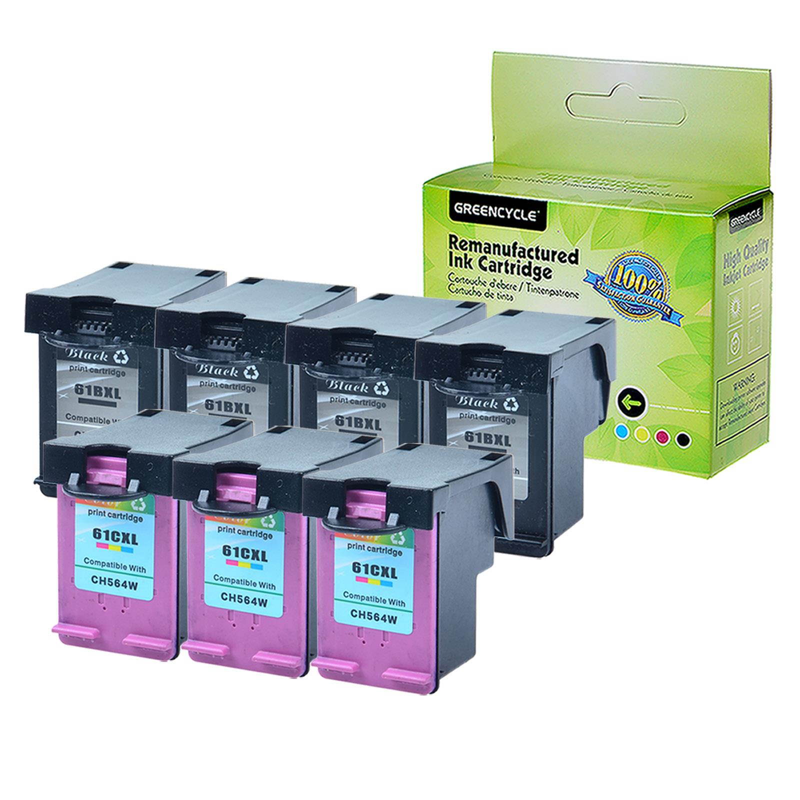 GREENCYCLE Compatible 61XL CH563W CH564W (4 Black, 3 Color) High Yield Ink Cartridge for HP Deskjet Printer- With Chip