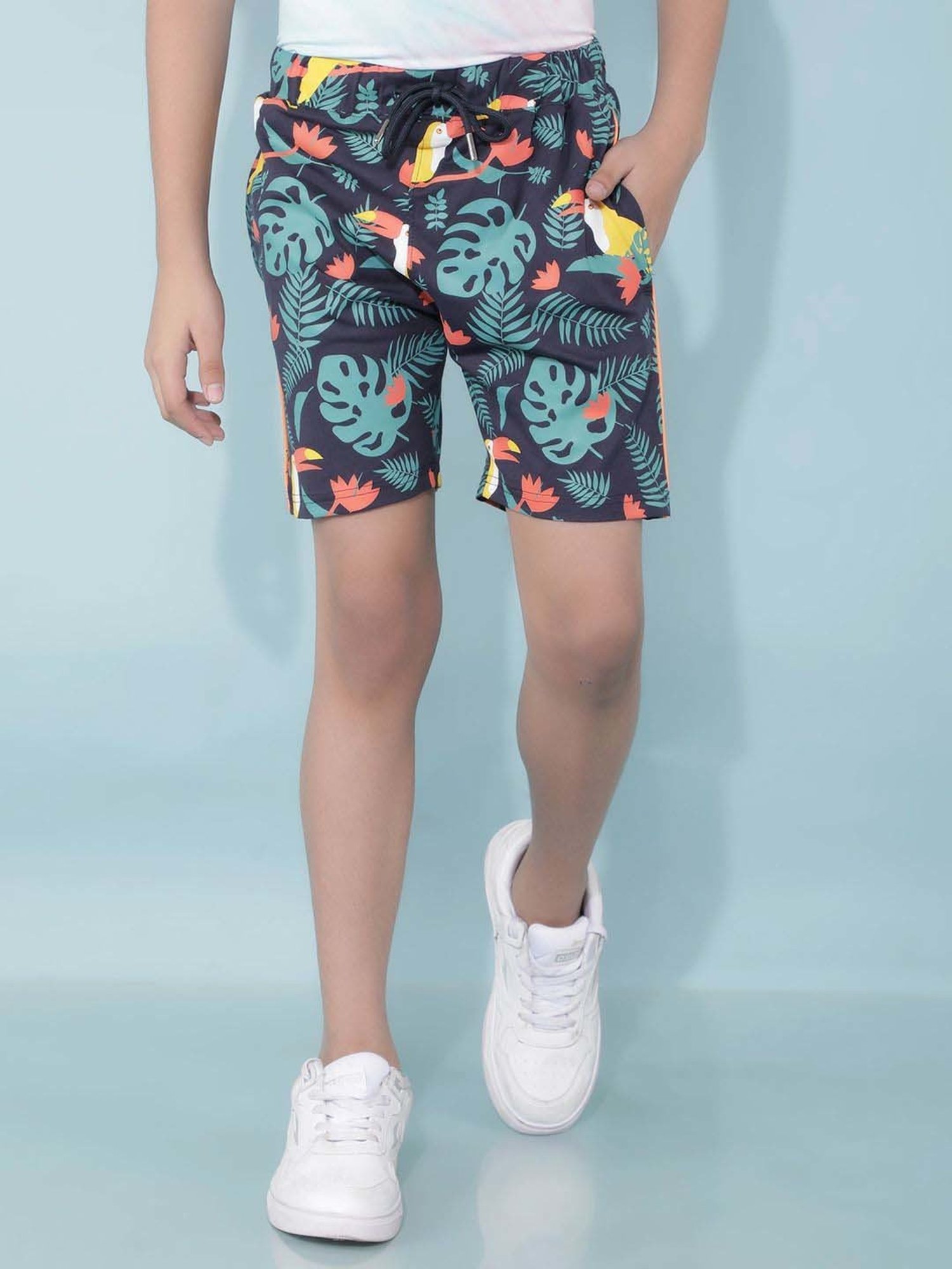 Crimsoune Club Boys Navy Cotton Floral Shorts