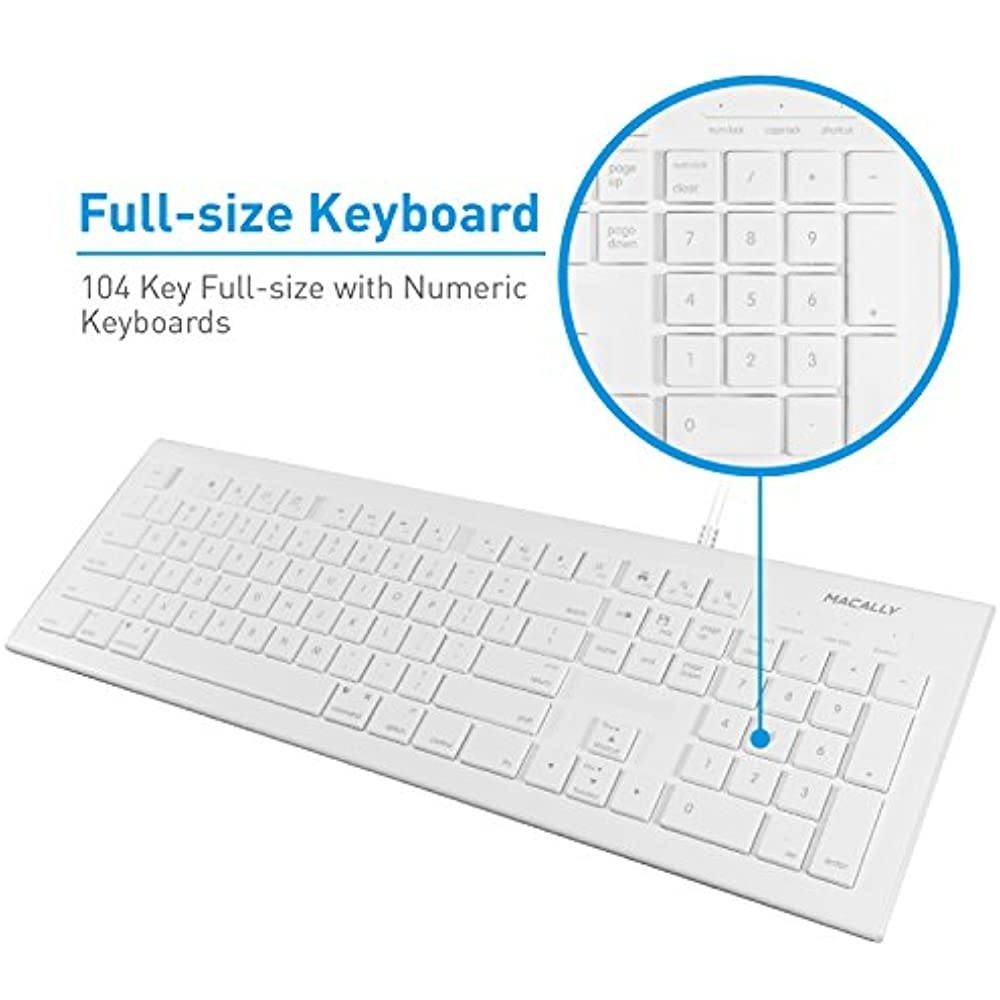 Macally Full Size  (MKEYE) for Mac and PC (White) w/Shortcu... USB Wired Keyboard