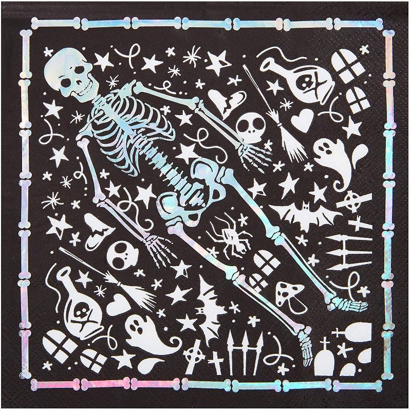 Spooky Central 50-Pack Halloween Black Skeleton Coffin Disposable Cocktail Lunch Paper Napkins Party Supplies