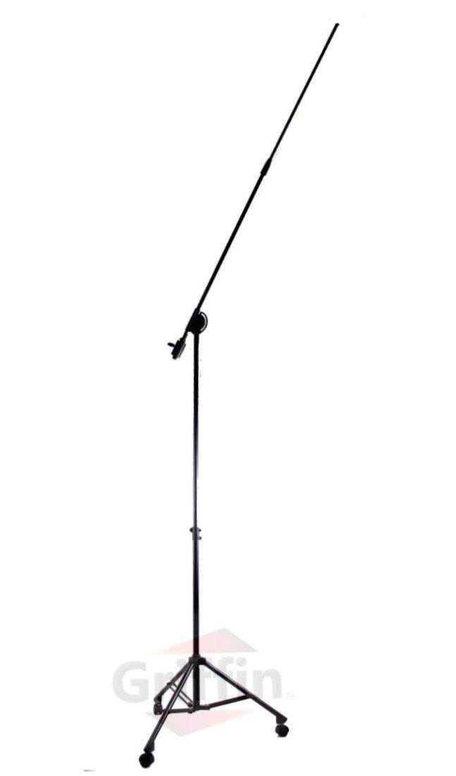 GRIFFIN Professional Studio Microphone Boom Stand with Casters | Extended Height Recording Mic Holder Tripod on Wheels | Tall Telescoping Arm Mount & Retractable Legs for Vocals, Choir, Overhead Drums
