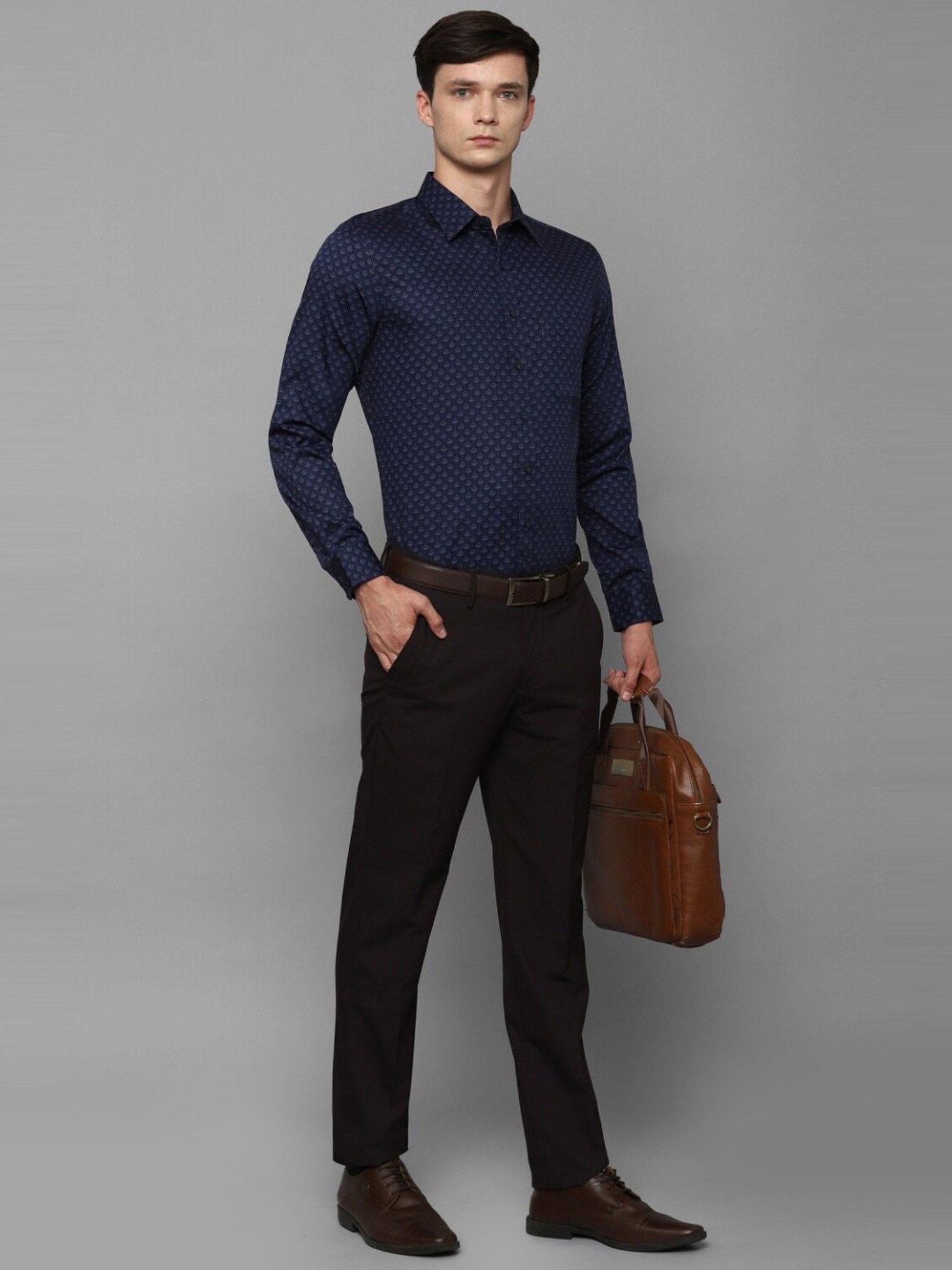 Sojanya Blue Cotton Regular Fit Self Pattern Shirt