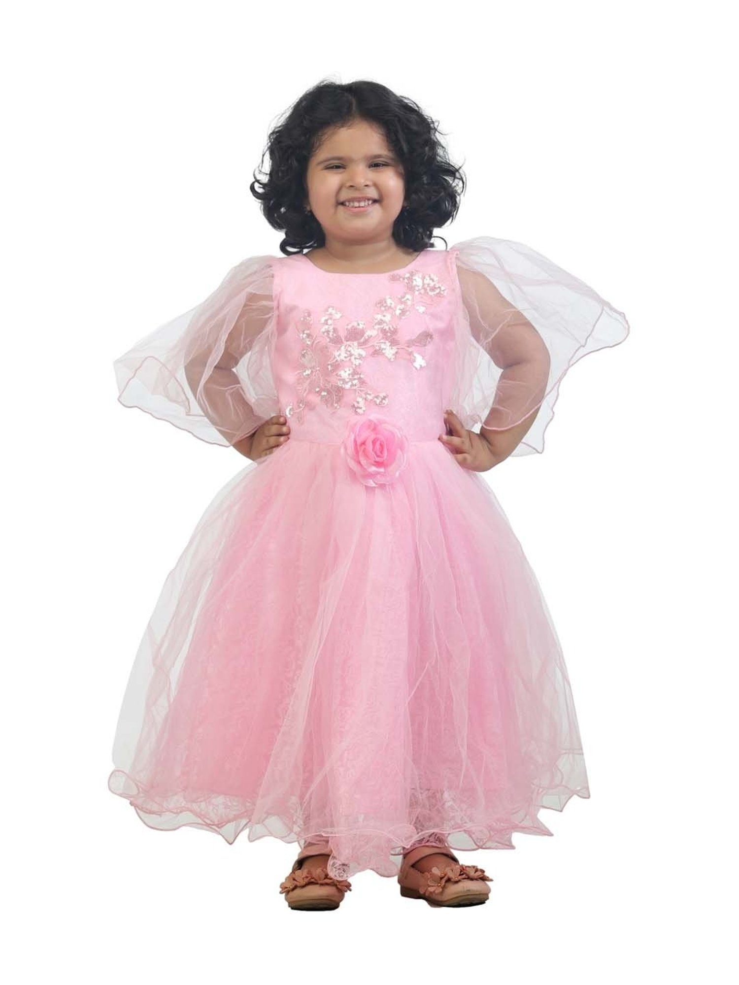 Ahhaaaa Kids Pink Cotton Embroidered Dress