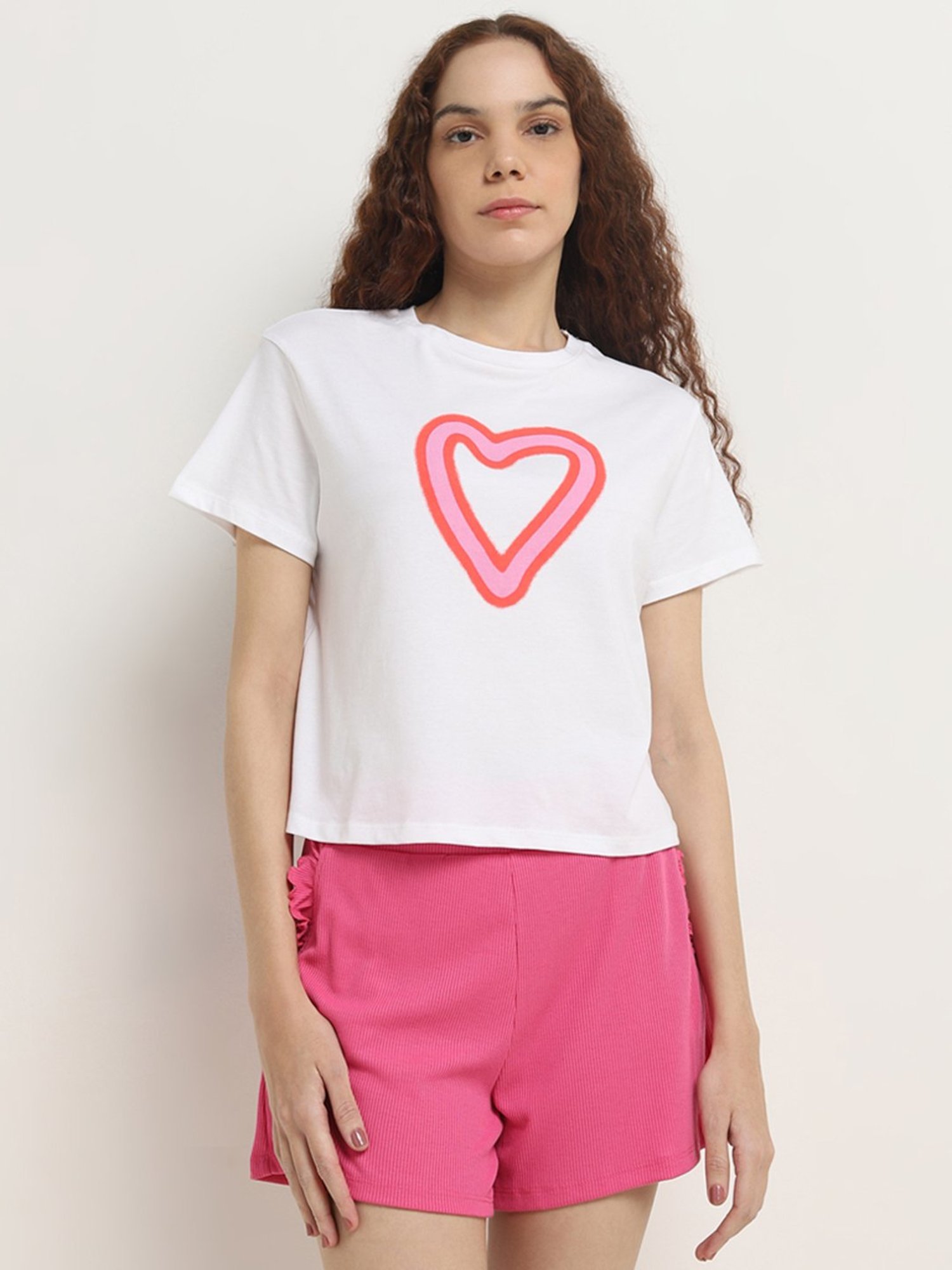 Superstar by Westside White Heart Design Cotton T-Shirt