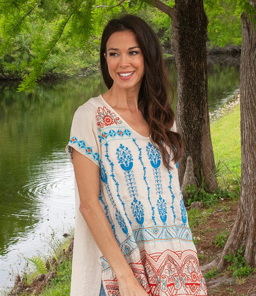 Karyn Seo Elin V-Neck Embroidered Satin Tunic