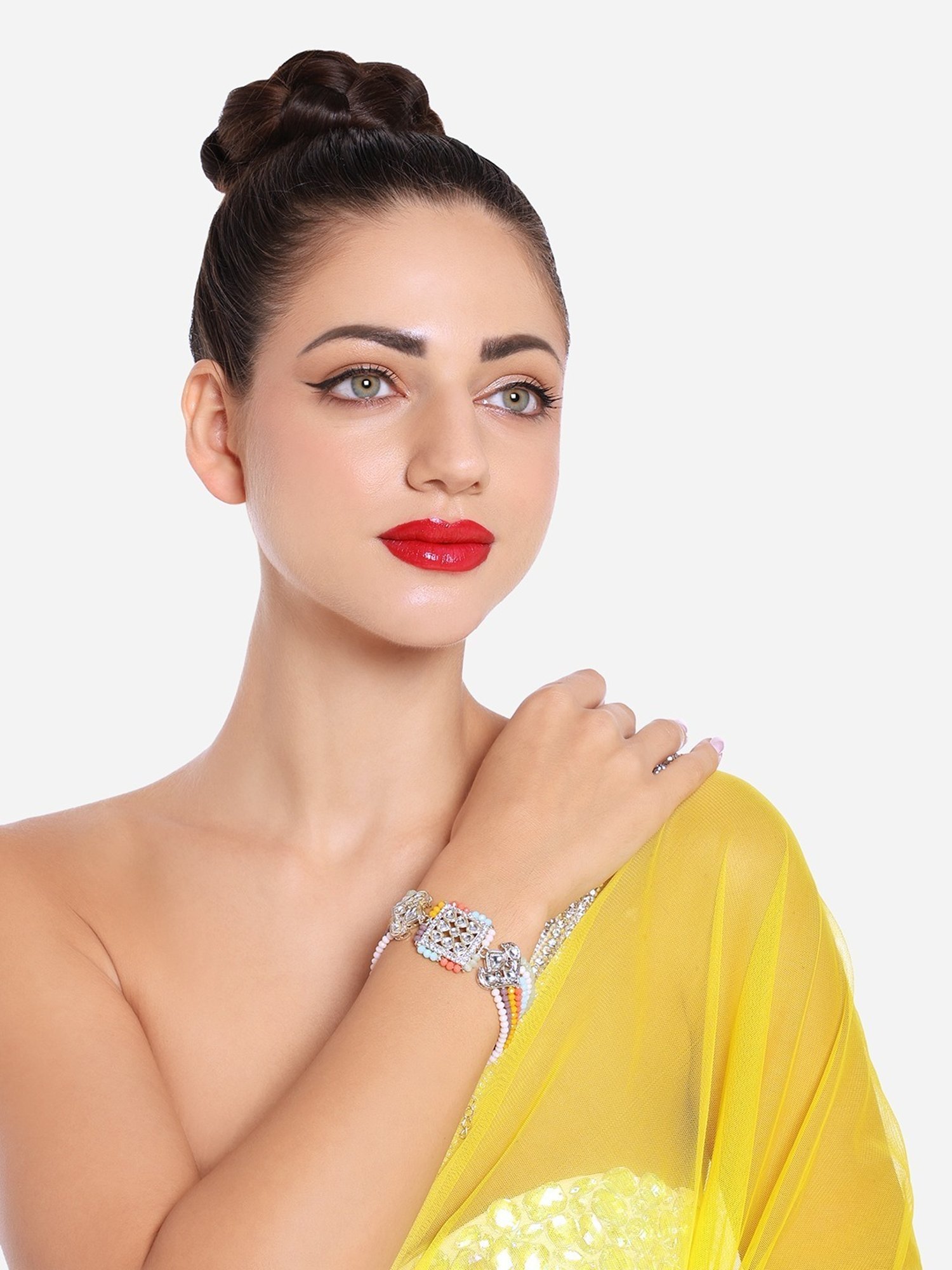 Zaveri Pearls Multicolor Multistrand Crystal Kundan & Beads Ethnic Bracelet-ZPFK16670