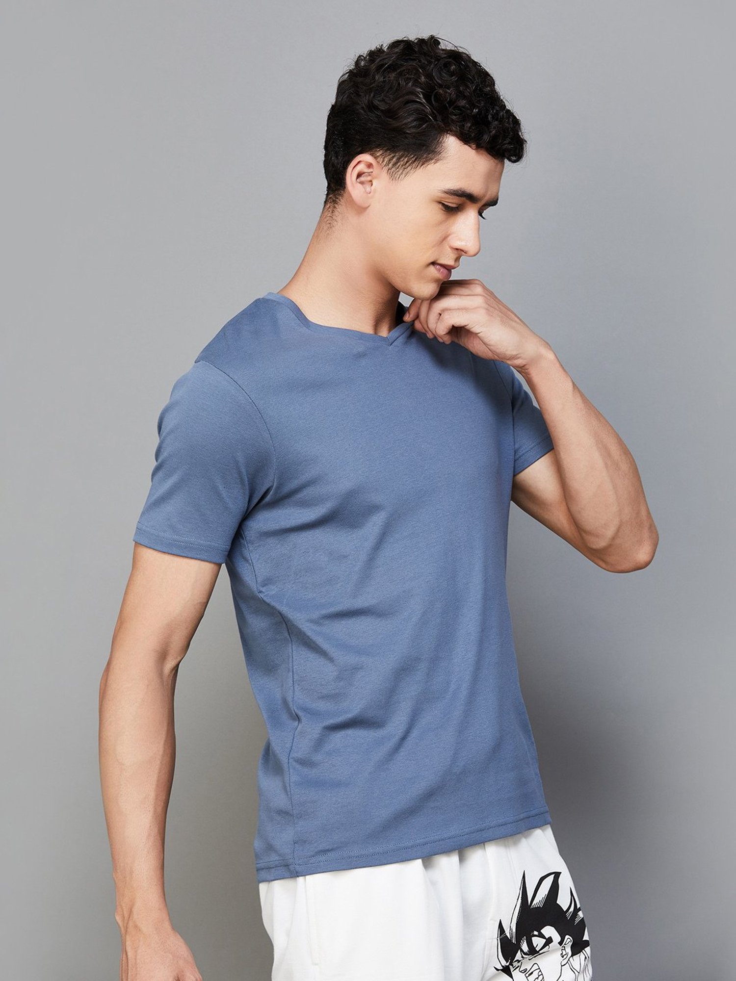 BOSSINI Cool Grey Regular Fit V-Neck T-Shirt