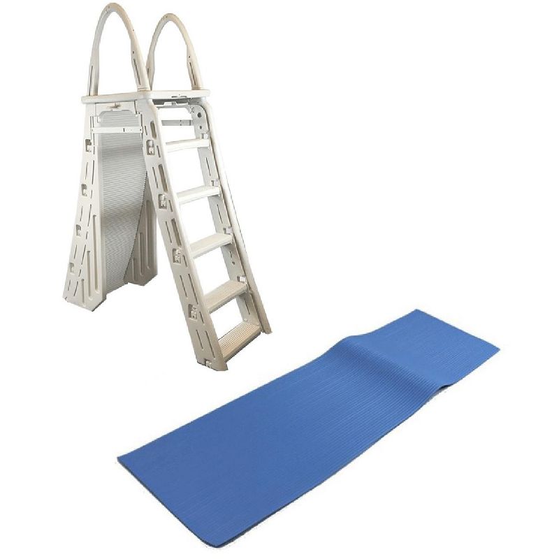 Confer 48-56 Inch Above-Ground Pool Ladder and 9 x 24 Inch Protective Ladder Mat