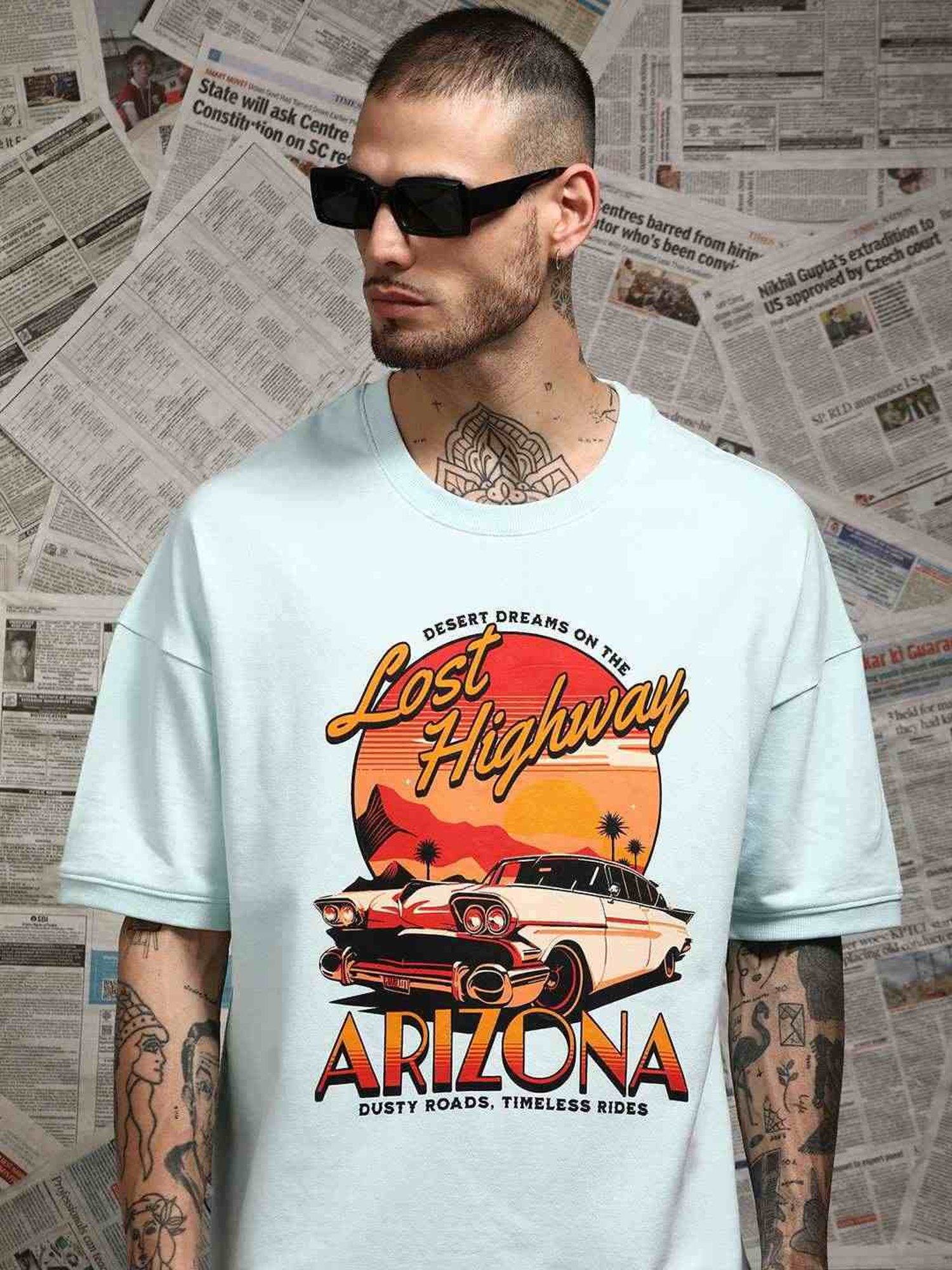 Difference Of Opinion Blue Loose Fit Printed Unisex T-Shirt