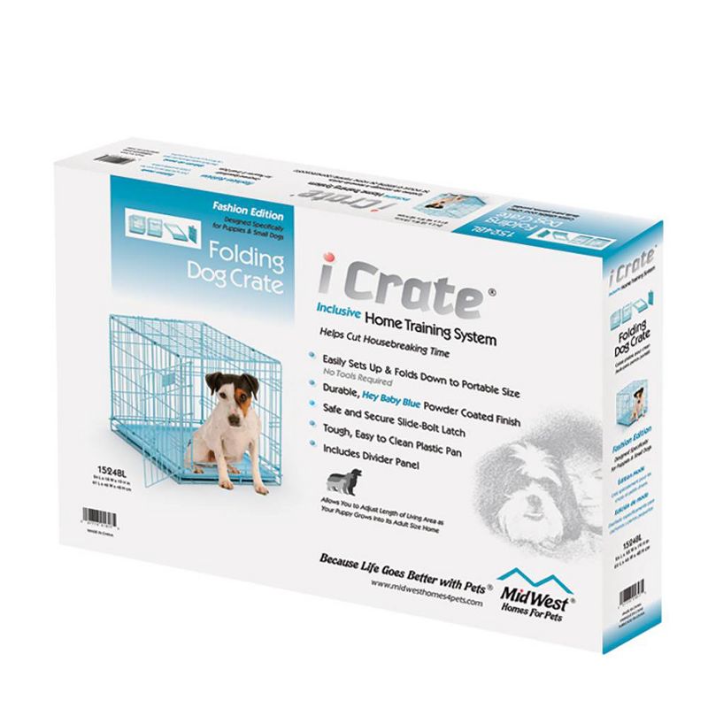 MidWest Homes for Pets 24" iCrate Single Door & Double Door Dog Crate, Blue