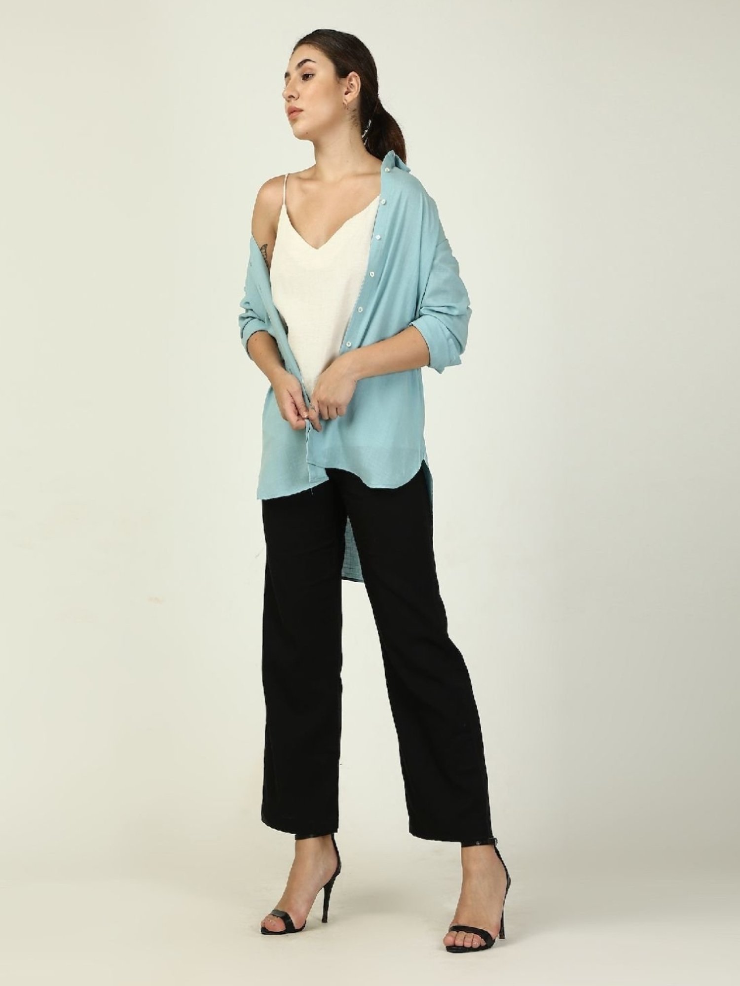 Saltpetre Blue And Black Jessica Shirt With Top And Pant