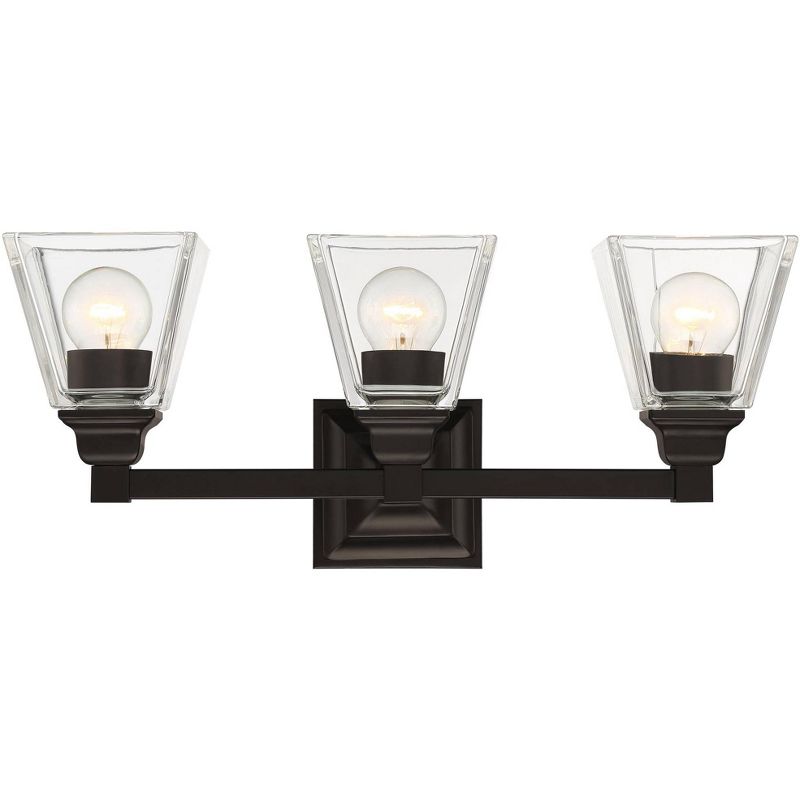Regency Hill Wall Light Bronze Hardwired 20" Wide Fixture Clear Glass Shades for Bathroom Vanity Mirror