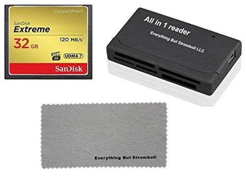 sandisk extreme 32gb compactflash memory card works with canon eos 7d mark ii digital dslr camera hd udma 7 sdcfxsb032gg46 with everything but stromboli combo microfiber cloth and combo reader