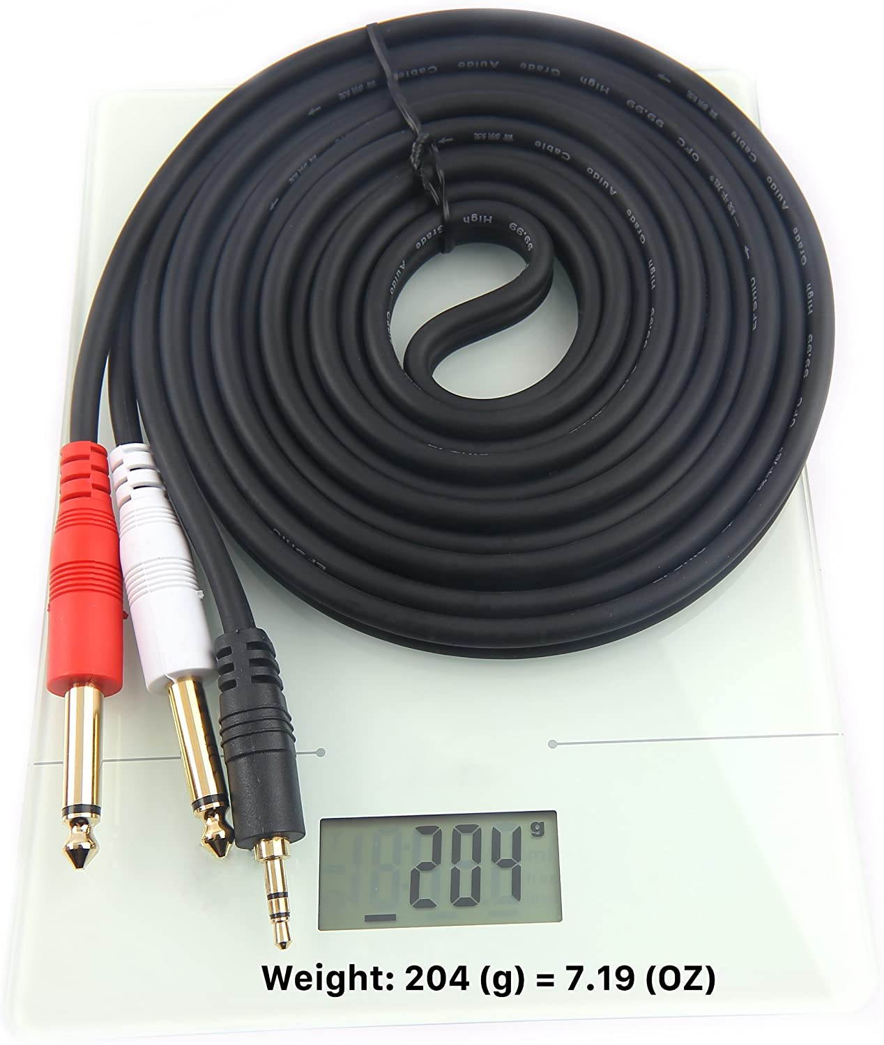 1/8 inch Male Stereo to Dual 1/4 Mono Male Audio Cable, 3.5mm TRS to Dual 6.35mm TS Y Splitter Breakout Cord, Gold Plated Heavy Duty Durable [10 Feet]