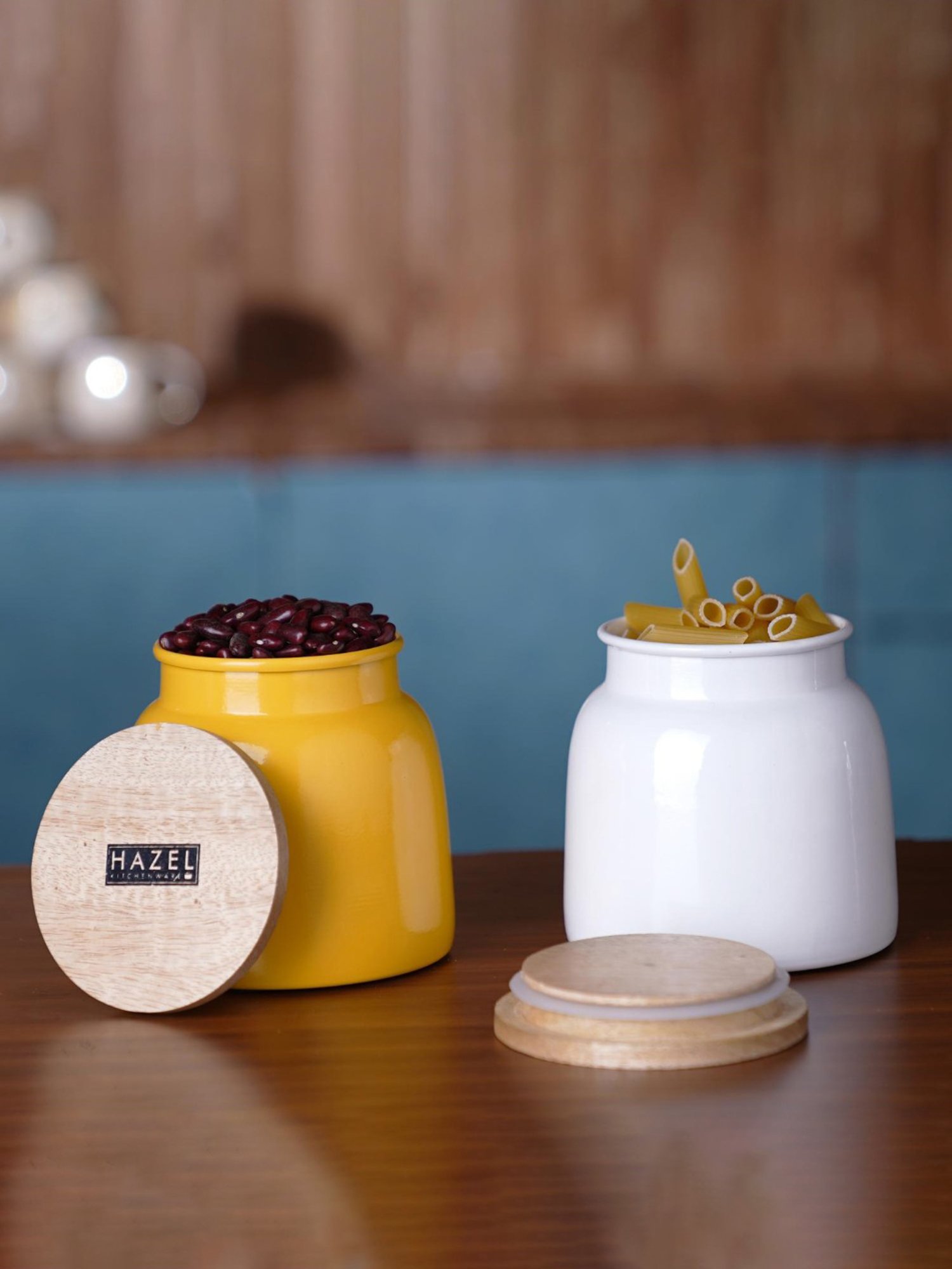 HAZEL Yellow & White Galvanized metal Storage Container with Lid - Set of 2