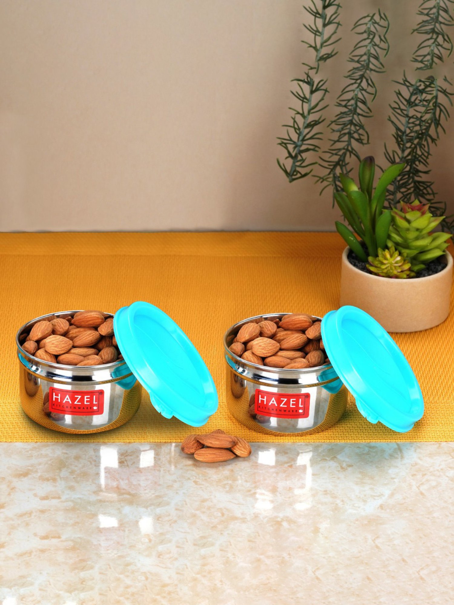 HAZEL Silver Stainless Steel Airtight Kitchen Storage Containers - Set of 2 (150 ML Each)