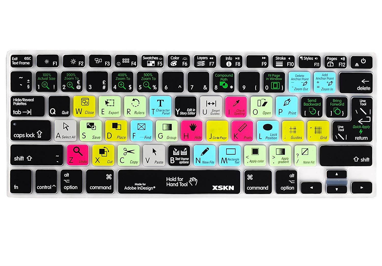 Adobe InDesign Hot Keys Keyboard Film Shortcuts Keyboard Skin Cover for Macbook Air 13 & Macbook Pro 13 15 17, Retina (US/European ISO Keyboard)